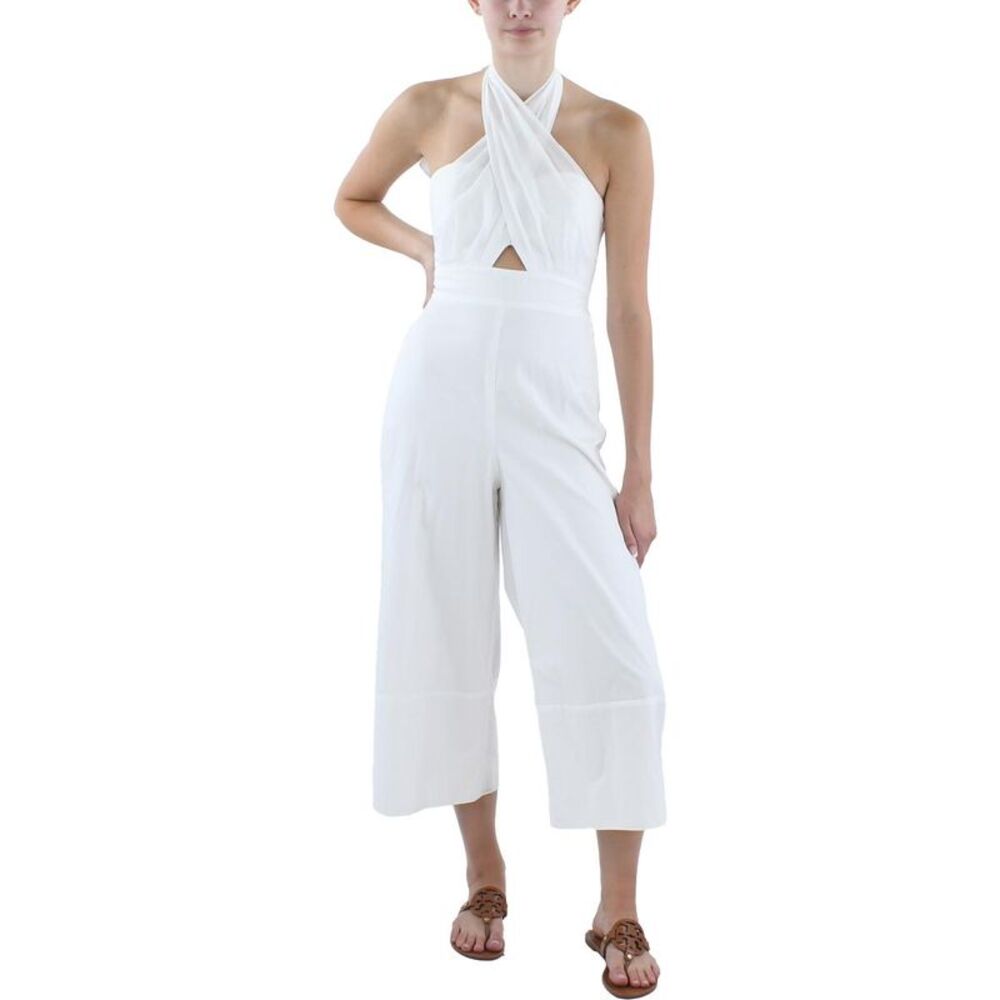 Amanda Uprichard White Halter Cropped Jumpsuit
